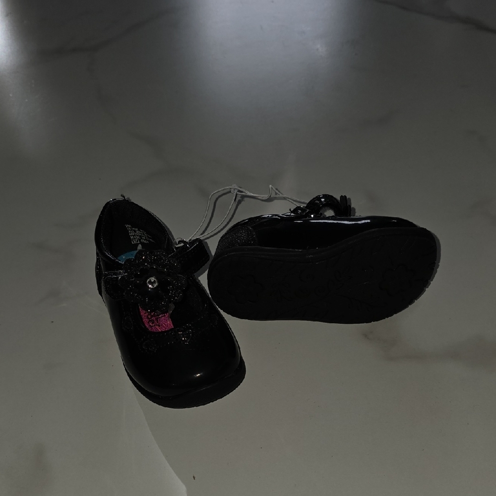 Black Toddler Shoes with Flower Accent